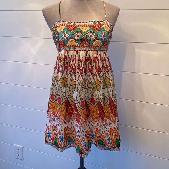ZARA Multicolor Embroidered Strappy Back Boho Mini Dress NWT XS - Picture 1 of 12